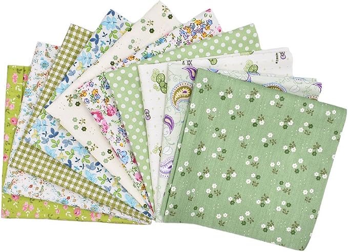 10pcs 12 x 12 inches (30cmx30cm) Print Green Series Fabric Bundle Squares Patchwork DIY Sewing Scrapbooking Quilting Pattern Artcraft