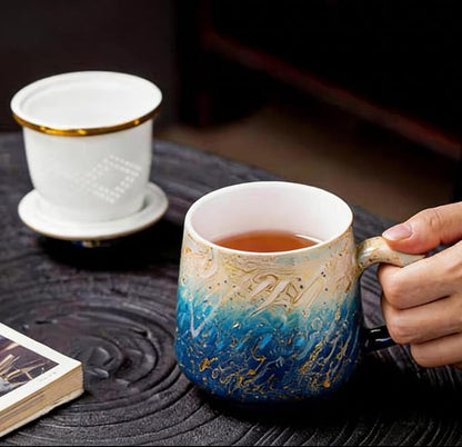 Lacquer Moment Handcrafted One-of-a-Kind Lacquer Cup 360ml (12.2oz) with Removable Infuser Artisan Chinese Lacquerware Luxury Gift for Her Him Mother’s Day Birthday Anniversary (Azure Tide)