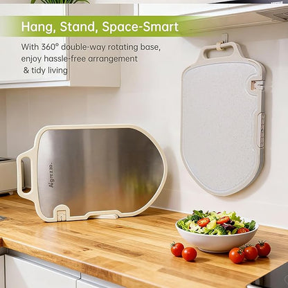 Titanium Cutting Board, 16x11x0.9 inch Non-Slip Chopping Board with Knife Sharpener, Dual-Sided Titanium & Wheat Straw PP, Anti-Spill Edge, Dishwasher Safe，Shield