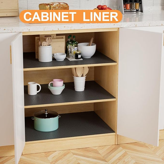 FLPMIX Shelf Liners for Kitchen Cabinets: 19" Wide Waterproof Large Under Sink Mats - Easy to Cut Non-Adhesive Drawer Liner for Pantry Shelves 19" x 300" Black