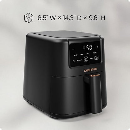 Chefman Air Fryer – 4-in-1 Slim 3.5 QT Airfryer, Air Fry, Bake, Dehydrate, Frozen, 450°F Max Temp for Extra Crispy Results in Minutes, Nonstick Ceramic Coating, Dishwasher-Safe Accessories - Black