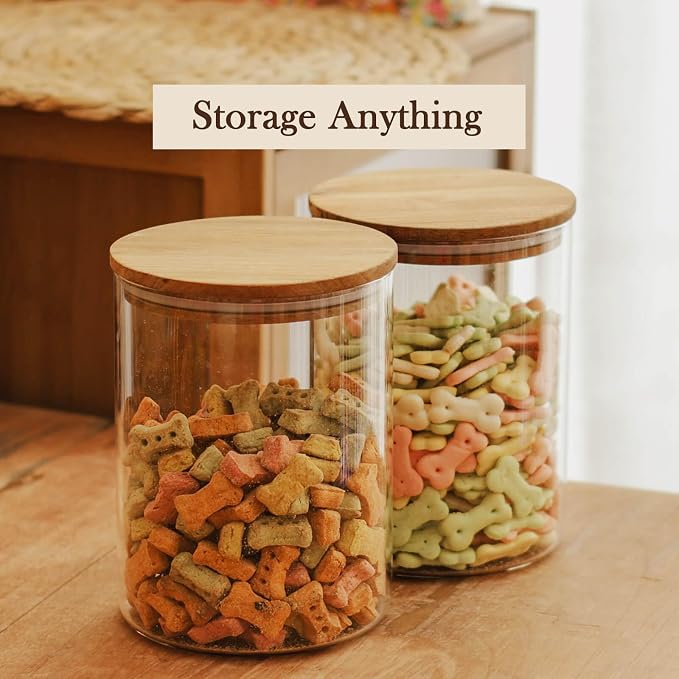 Labina Glass Storage Container Airtight Food Jars Kitchen Canister with Wood Lids, 64 Oz Wide Mouth Pantry Organization Glass Jar for Flour, Sugar, Cookie, Spagetti, Nuts and Candy