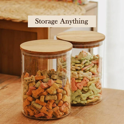 Labina Glass Storage Container Airtight Food Jars Kitchen Canister with Wood Lids, 64 Oz Wide Mouth Pantry Organization Glass Jar for Flour, Sugar, Cookie, Spagetti, Nuts and Candy