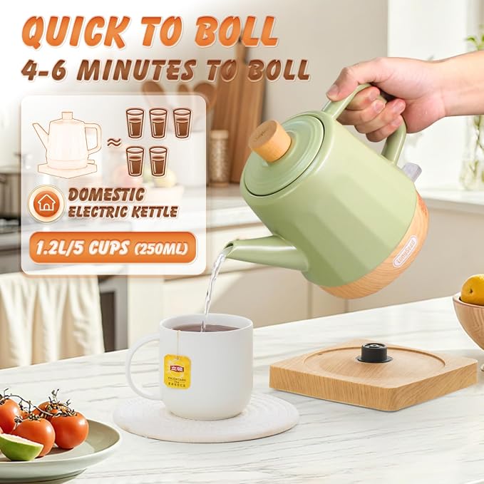 Ceramic Electric Kettle 1.2L, Automatic Shut Off Tea Kettle & Hot Water Boiler Pot For Coffee & Tea, Prevent Boil Dry, 1000W, Seed-green