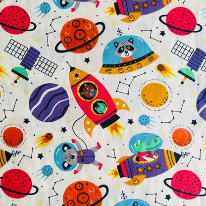 DMFR Galaxy Fabric Squares 5 x 5 Inch, 42 Pcs Cotton Charm Pack Fabric for Quilting, Space Precut Quilt Squares with Rocket Planet Prints for Baby Boy, Kids Sewing, Patchwork and DIY Crafts