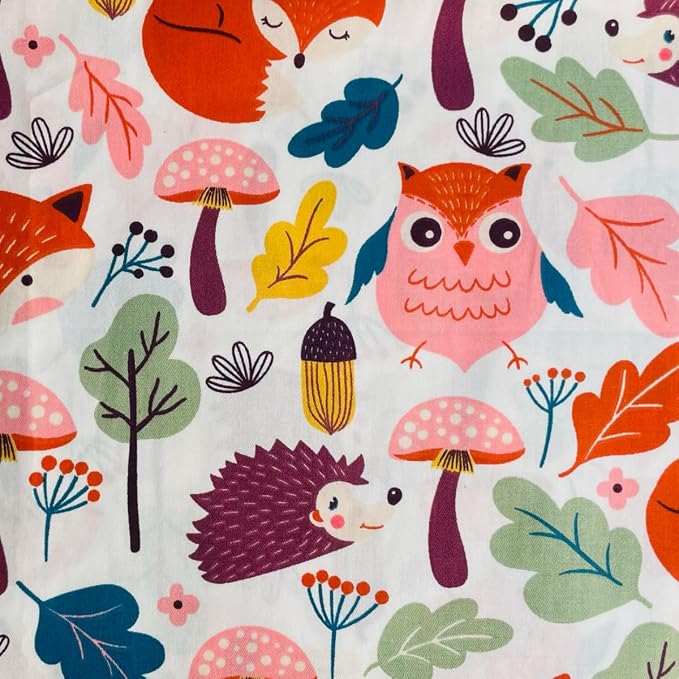 DMFR Woodland Animal Fabric Squares 5 x 5 Inch, 42 Pcs Cotton Precut Quilting Fabric Charm Pack, Forest Fox Owl Hedgehog Mushroom Quilt Squares for Kids Sewing, Patchwork, DIY Crafts