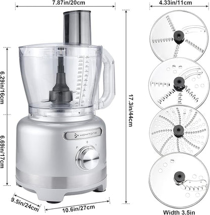 Homtone 16 Cup Food Processor Large, 9-in-1 Vegetable Chopper with 7 Blades for Shredding, Slicing, French Fry Cutting, Meat Grinding, Dough Kneading, 3 Speeds, Dishwasher Safe (Silver, 16 cup)