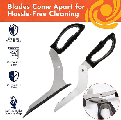 Pizza Scissors - Stainless Steel Non-Stick Kitchen Scissors Two-Piece Design Separates for Easy Cleaning - Pizza Cutter & Food Slicer with Comfort Sure-Grip and Non-Scratching Serving Base