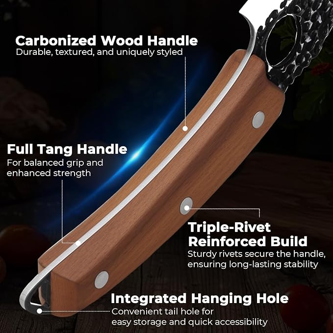 DiiHAUZZ Viking Chef Knife, 6 Inch Hand Forged High Carbon Steel - Ultra Sharp Butcher Boning Knife for BBQ Prep, Meat Cutting and Camping with Leather Sheath, Gifts for Men