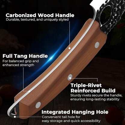 DiiHAUZZ Viking Chef Knife, 6 Inch Hand Forged High Carbon Steel - Ultra Sharp Butcher Boning Knife for BBQ Prep, Meat Cutting and Camping with Leather Sheath, Gifts for Men