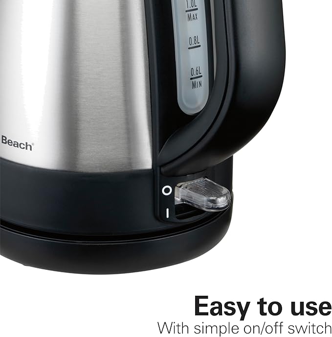Hamilton Beach Electric Tea Kettle, Water Boiler & Heater, 1 L, Cordless, Auto-Shutoff & Boil-Dry Protection, Stainless Steel (40998)