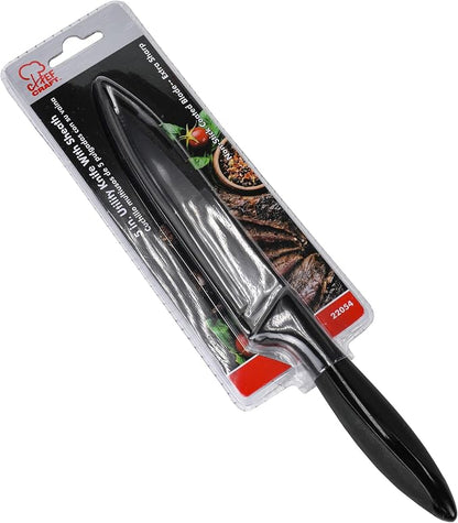 Chef Craft Premium Utility Knife with Sheath, 5 inch Blade 10 inches in Length, Black