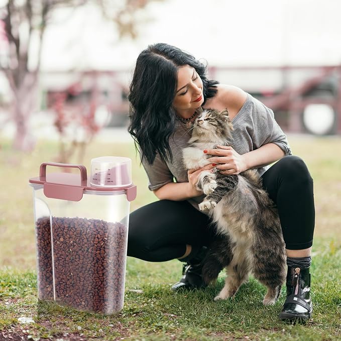 LEAWALK 5Lbs Airtight Cat Dog Food Storage Container with Upgraded Large Nozzle BPA-Free, Pet Food Storage Containers for Rice, Grain, Pet Food, Flour, Dog Treat Storage (Pink, 5L-1pack)