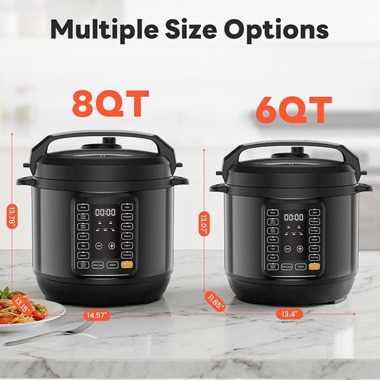 DUMOS Electric Pressure Cooker 16-in-1, 8QT Programmable Multi Cooker with 12 One-Touch Presets, Soup Steam Yogurt and More, Ceramic Inner Pot Delay Start & Keep Warm, Includes Recipe Guide, Black