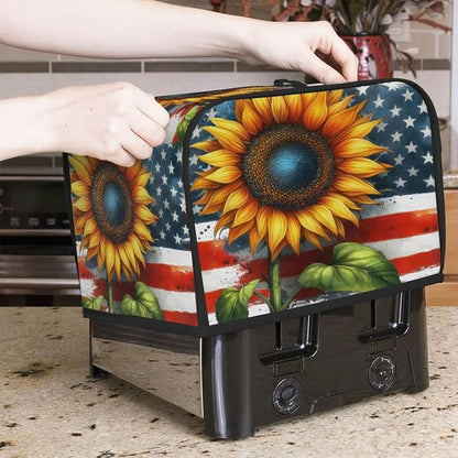 Toaster Cover 4 Slice Wide Slot Sunflower USA FlagBread Toaster Oven Dustproof Cover Small Appliance Kitchen Covers Dust and Fingerprint Protection for Women Gift 4 Slice
