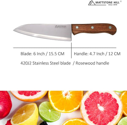 Chef Knife 6 Inch - MATTSTONE HILL Cook's Knife, Kitchen Knife, High Carbon Stainless Steel, Wood Handle