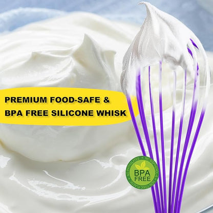 NileHome Silicone Whisk 10", Kitchen Whisk Kitchen Wisk Wire Whisks for Cooking, Whisking, Blending, Beating, Stirring-Purple