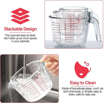 9 Pcs Stainless Steel Baking Sheet Tray Cooling Rack with Silicone Baking Mat Set, and 6 Pcs Glass Measuring Cups with Lids Set, for baking, Kitchen