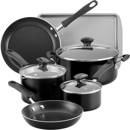 Farberware Cookstart Aluminum DiamondMax Nonstick Cookware Set, Kitchen Essentials, 15-Piece, Black