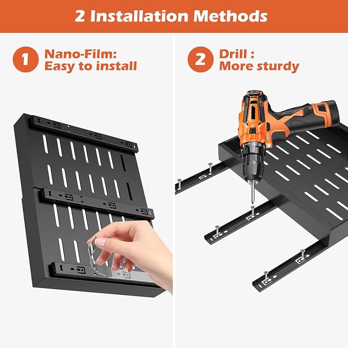 lockincar 2Pack Expandable Pull Out Cabinet Organizer 21" Deep, Adjustable Width 12.2"-20.4" Slide Out Drawers & Roll Out Shelves for Kitchen Cabinets, Easy Install with Double-Sided Adhesive, Black