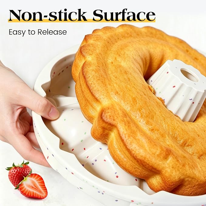 Vinino 9.6" Silicone Fluted Tube Cake Pans with Metal Reinforced Frame, Pound Cake Pan Mold, BPA Free Silicone Cake Pans for Cake, Bread, Jello, Gelatin, Flan