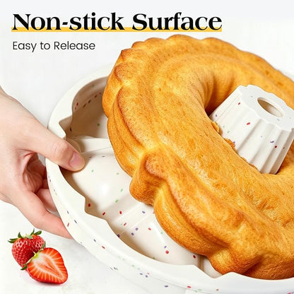Vinino 9.6" Silicone Fluted Tube Cake Pans with Metal Reinforced Frame, 2 Packs Pound Cake Pan Mold, BPA Free Silicone Cake Pans for Bread, Jello, Gelatin, Flan