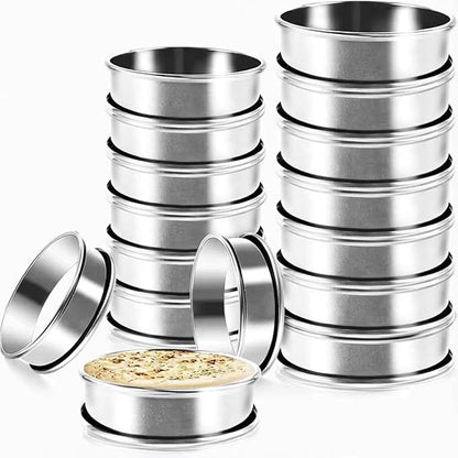 RICHSC-PAN Crumpet Rings, 16Pack Cookie Ring, Outer diameter 3.2Inch+2.1Inch Food-Grade Stainless Steel Tart Rings. More Convenient to Take the Food of The Bakery Ring Mold.