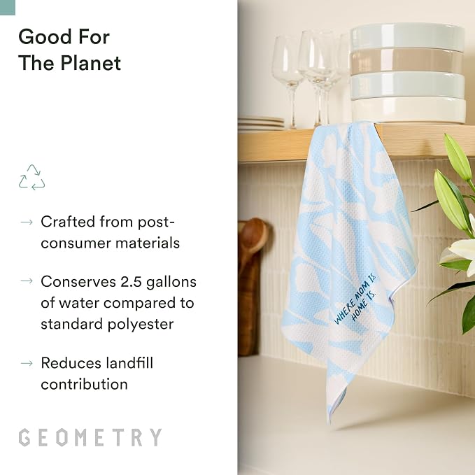 GEOMETRY Tea Towels – Mothers Day Collection – Quick-Dry, Ultra-Absorbent, Reusable Microfiber Kitchen Towels for Drying & Cleaning - Home is Mom - 1 Pack