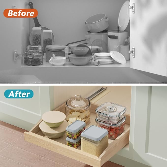 Pull Out Cabinet Drawer 16½” W x 21” D, Soft Close Pull Out Cabinet Organizer, Pull Out Shelves Requires at Least 17½” Cabinet Opening, Bottom Assembly