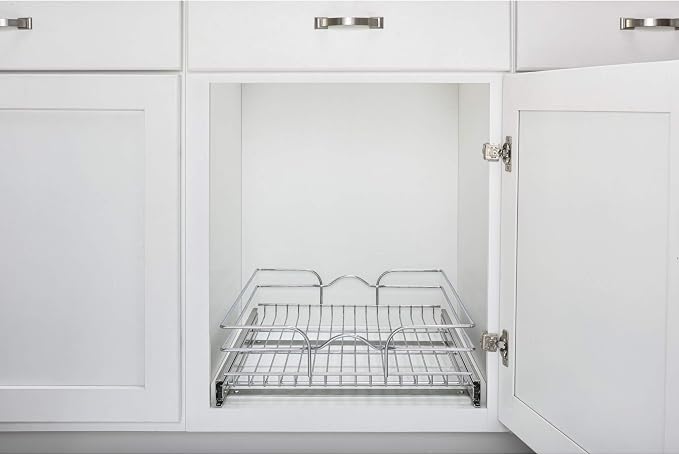 Rev-A-Shelf Steel Wire Pullout Drawer Organizer Shelf for Kitchen Cabinets, Slide Out Storage Basket, Min Opening Width of 14.5", 15" x 20", 5WB1-1520CR-1