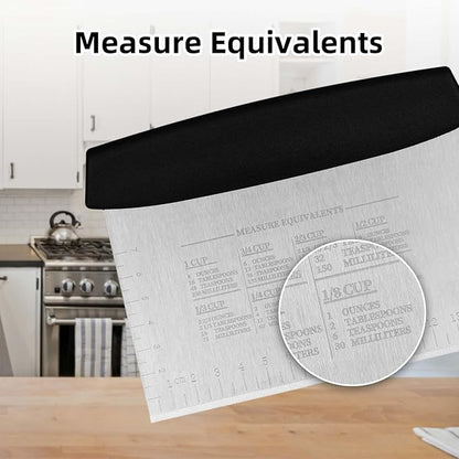 Vaincre Bench Dough Scraper Cutter - 2PCS 6" Stainless Steel Chopper Baking Scraper Spatula with Measuring Scale, Bench Chopping Knife, Kitchen Cooking Utensils Tool for Pastry, Food, Bread