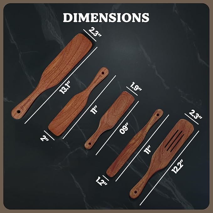 6-Piece Wooden Spurtle Set – Acacia Wood Kitchen Tools for Cooking, Mixing & Stirring – Non-Stick Safe Spurtle Spatula Set