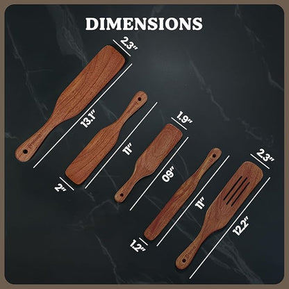 6-Piece Wooden Spurtle Set – Acacia Wood Kitchen Tools for Cooking, Mixing & Stirring – Non-Stick Safe Spurtle Spatula Set