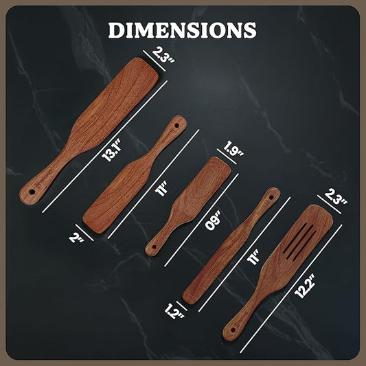 6-Piece Wooden Spurtle Set – Acacia Wood Kitchen Tools for Cooking, Mixing & Stirring – Non-Stick Safe Spurtle Spatula Set
