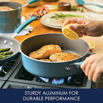 Rachael Ray Cucina Nonstick Cookware, Agave Blue Pots and Pans Set, 12-Piece