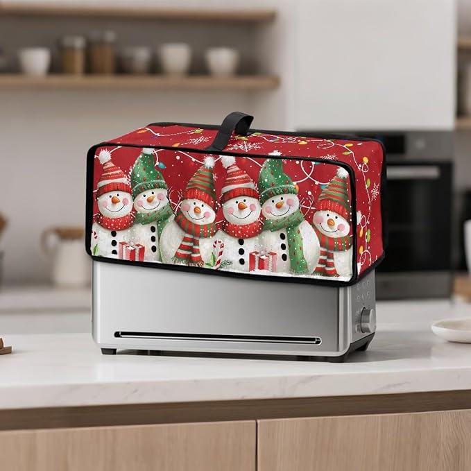Christmas Snowman Toaster Cover 2 Slice Red Cover for 2 Slice Slim Toaster, Easy to Fold and Carry Water-Resistant Dust Covers for Kitchen Appliances, Machine Washable