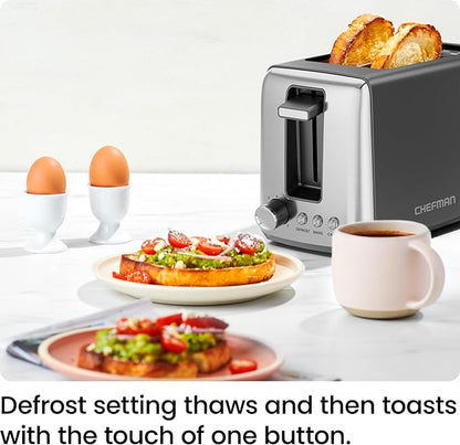 Chefman 2 Slice Toaster, 7 Shade Settings, Removable Crumb Tray, Thick Bread and Bagel Toaster with Defrost and Cancel Buttons – Black