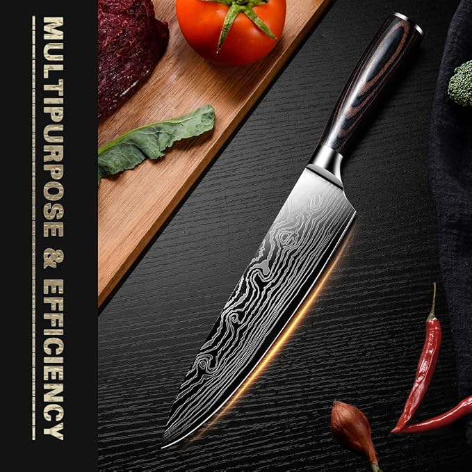 Professional Chef Knife, 8 Inch Pro Kitchen Knife, German High Carbon Stainless Steel Knife with Ergonomic Handle