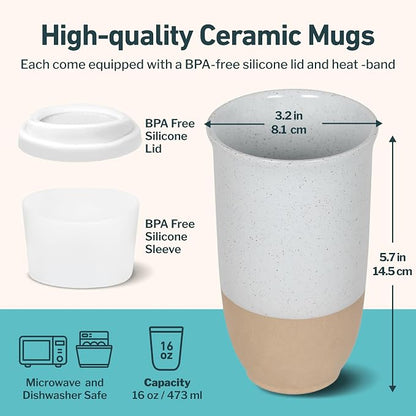 NOVA CERAMICS Travel Mug - Coffee Mug Travel – Microwave & Dishwasher Safe Coffee Clay Tumbler - Gifts For Women Men Him Her – 16oz – Dune