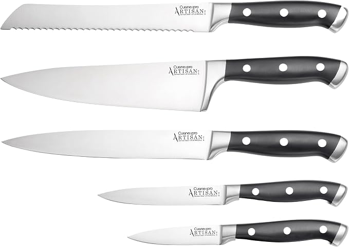 Cuisine::pro Artisan Stahl Knife Block Set, 6 Piece - German Stainless Steel Kitchen Knives, Full Tang Triple Riveted