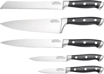 Cuisine::pro Artisan Stahl Knife Block Set, 6 Piece - German Stainless Steel Kitchen Knives, Full Tang Triple Riveted