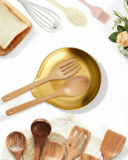 VanlonPro Stainless Steel Spoon Rest, Spatula Ladle Holder, Stainless Steel Utensil Spoon Rest Holder, Brushed Finish, Dishwasher Safe 5.9 x 5.1 Inch (Round Gold 1PC)
