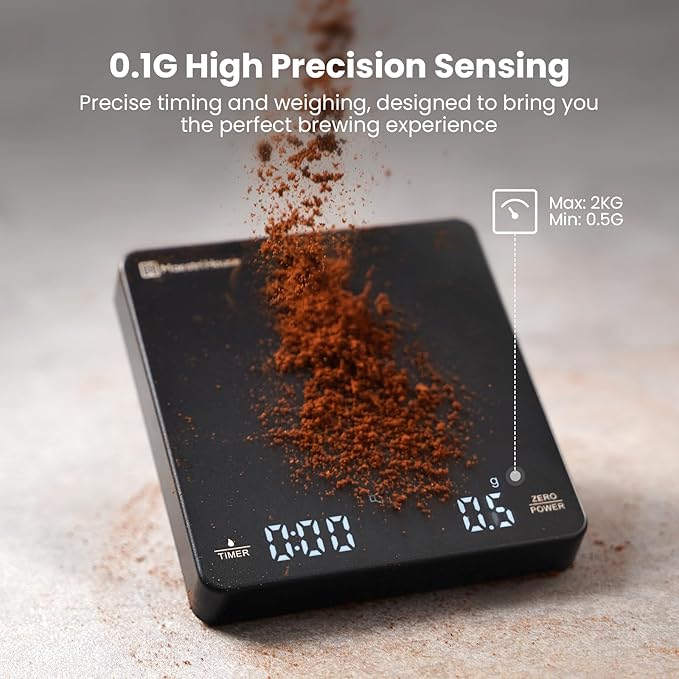 Maestri House S1 Mini Espresso Coffee Scale with Timer, 2kg/0.1g Precision Shot Scale, Rechargeable Digital Scale for Espresso & Pour Over Coffee-Black