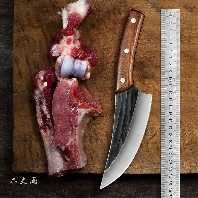 Handmade Forged Boning Knife,Professional 6 inch Slaughter Cleaver,5Cr15Mov Forging Stainless Steel Knife For Slicing Meat cutting Vegetables and Fruits Deboning Knife, Kitchen, BBQ, Camping