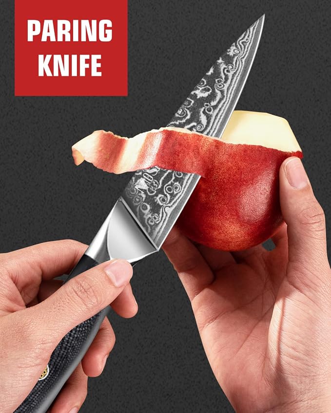 MOSFiATA Paring Knife, Super Sharp Damascus Fruit Knife, Multifunctional Peeling for Cutting Fruit Vegetables