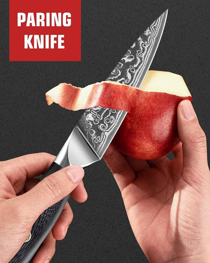 MOSFiATA Paring Knife, Super Sharp Damascus Fruit Knife, Multifunctional Peeling for Cutting Fruit Vegetables