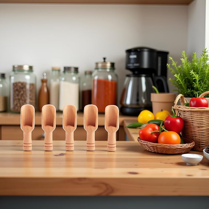 5Pcs Mini Wooden Spoon, Mini Bamboo Spoons, Bath Salt Spoon Condiment Wooden Spoon Cooking Spoons for Kitchen and Dining Spices Beans Rice Flour Sugar Tea