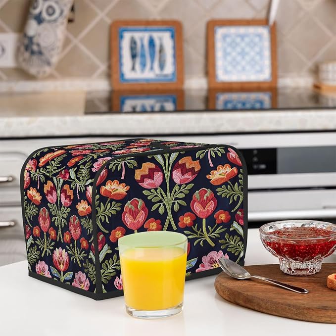 Toaster Cover 2 Slice Wide Slot Flower Floral RedBread Toaster Oven Dustproof Cover Small Appliance Kitchen Covers Dust and Fingerprint Protection for Women Gift 2 Slice
