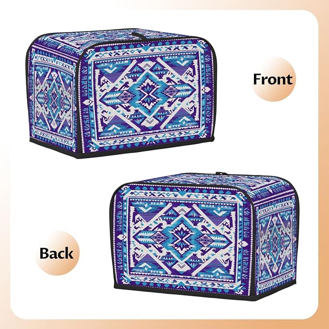 4 Slice Blue Ethnic Aztec Toaster Cover Waterproof Dust Fingerprint Bread Machine Cover Washable Kitchen Appliance Protector For Home Kitchen Bakeware Table Decor Women Gifts