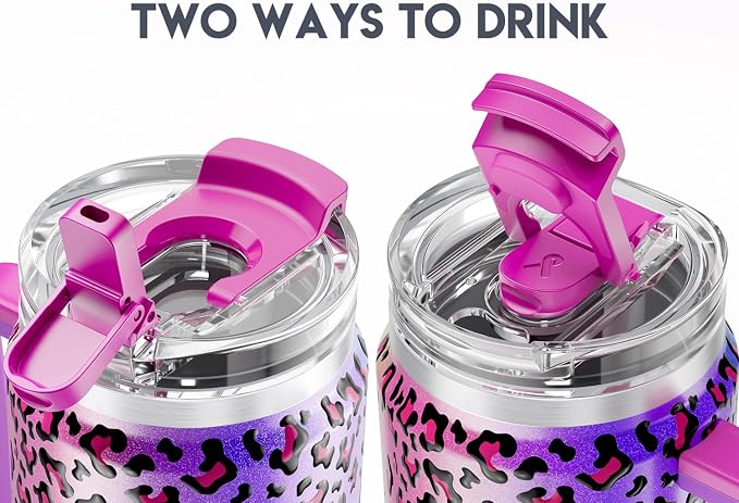 Meoky 32 oz Tumbler with Handle, Insulated Tumbler with Lid and Straw, Stainless Steel Travel Mug, Keeps Cold for 24 Hours, 100% Leak Proof, Fits in Car Cup Holder (Celebration)